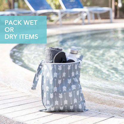 Roamio Waterproof Wet Bag for Baby, Travel, Swim Suit, Cloth Diapers, Pump Parts, Pool, Beach, Gym Clothes, Toiletry, Hook to Stroller, Daycare, Zip Reusable Wetdry Packing Pouch, Multi Check - Colors A