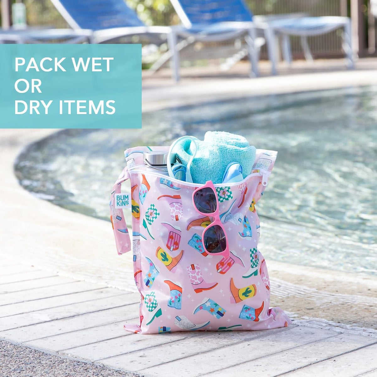 Roamio Waterproof Wet Bag for Baby, Travel, Swim Suit, Cloth Diapers, Pump Parts, Pool, Beach, Gym Clothes, Toiletry, Hook to Stroller, Daycare, Zip Reusable Wetdry Packing Pouch, Multi Check - Colors A