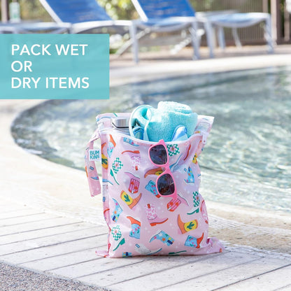Roamio Waterproof Wet Bag for Baby, Travel, Swim Suit, Cloth Diapers, Pump Parts, Pool, Beach, Gym Clothes, Toiletry, Hook to Stroller, Daycare, Zip Reusable Wetdry Packing Pouch, Multi Check - Colors A