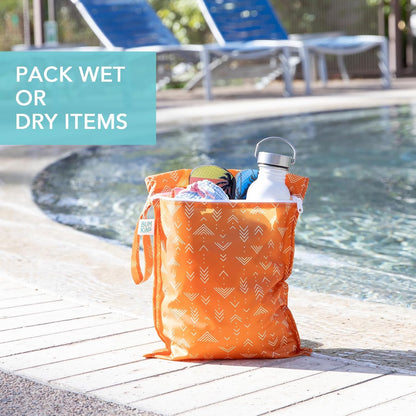 Roamio Waterproof Wet Bag for Baby, Travel, Swim Suit, Cloth Diapers, Pump Parts, Pool, Beach, Gym Clothes, Toiletry, Hook to Stroller, Daycare, Zip Reusable Wetdry Packing Pouch, Multi Check - Colors A