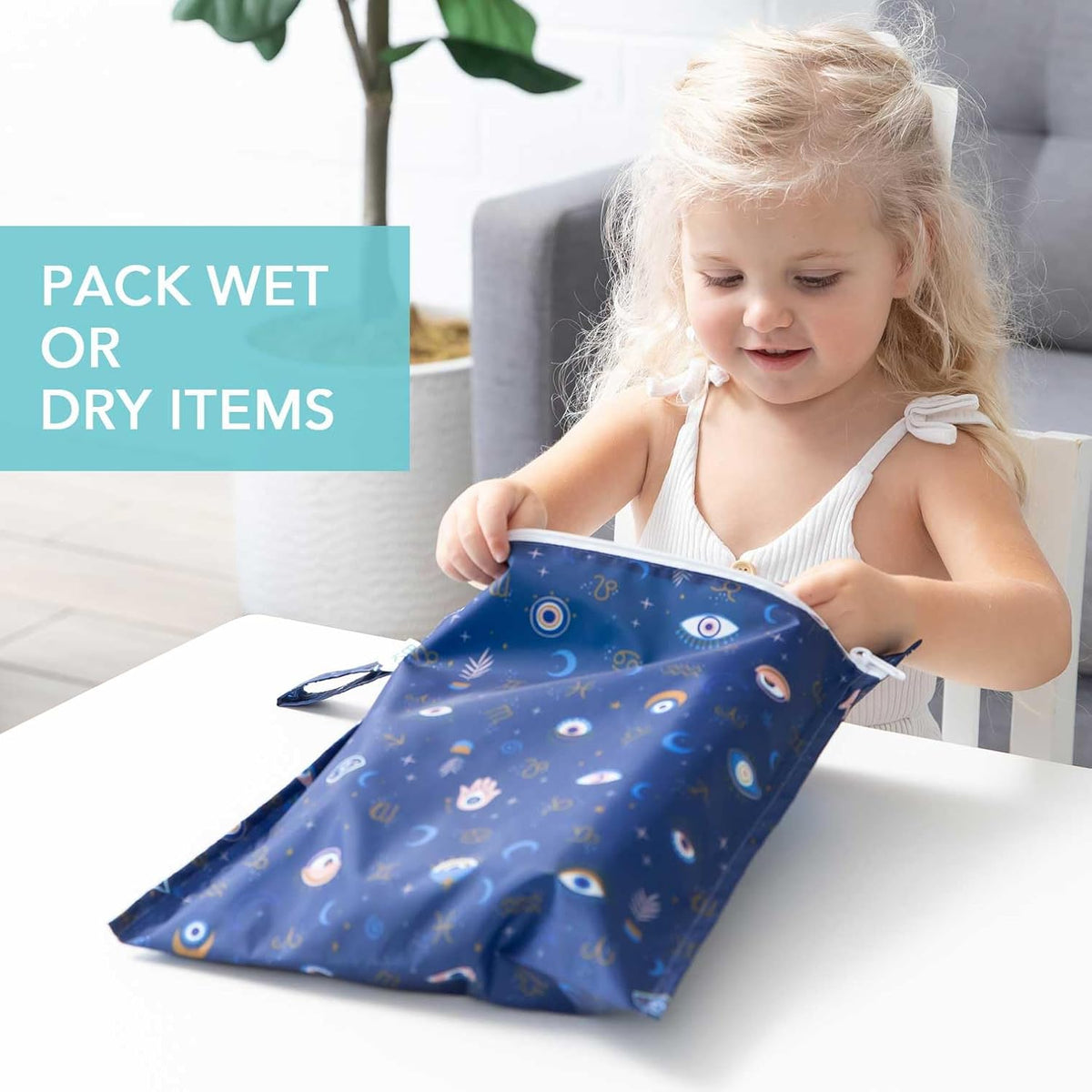 Roamio Waterproof Wet Bag for Baby, Travel, Swim Suit, Cloth Diapers, Pump Parts, Pool, Beach, Gym Clothes, Toiletry, Hook to Stroller, Daycare, Zip Reusable Wetdry Packing Pouch, Multi Check - Colors A