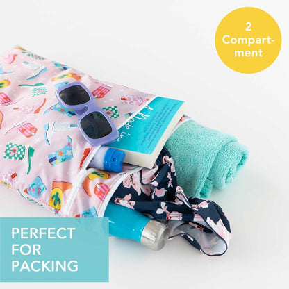 Roamio Waterproof Wet Bag for Baby, Travel, Swim Suit, Cloth Diapers, Pump Parts, Pool, Beach, Gym Clothes, Toiletry, Hook to Stroller, Daycare, Zip Reusable Wetdry Packing Pouch, Multi Check - Colors A