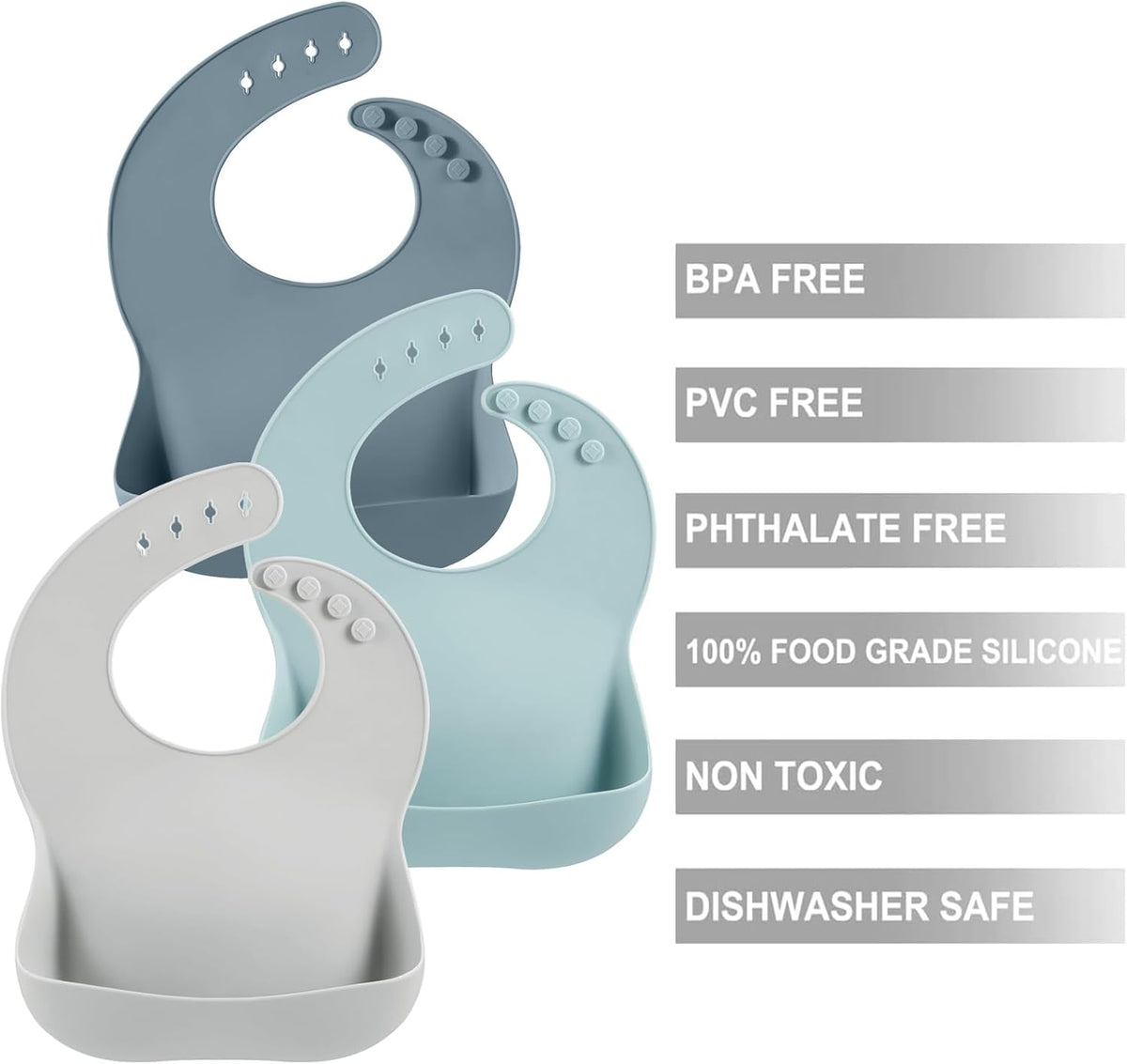 3 Pack Silicone Bibs for Boys Girls for Babies & Toddlers, Waterproof Feeding Bib with Large Food Catcher, BPA Free