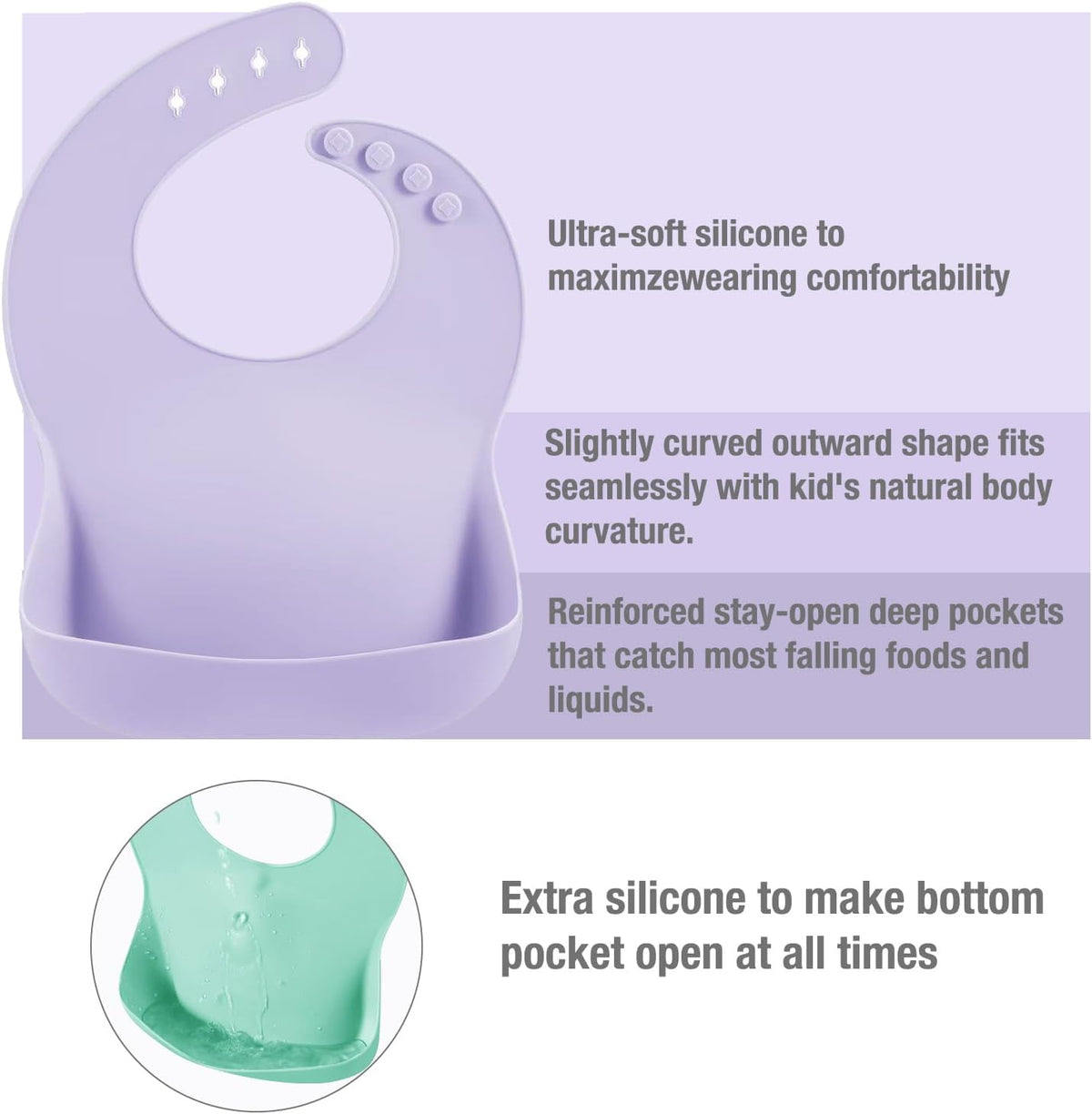 3 Pack Silicone Bibs for Boys Girls for Babies & Toddlers, Waterproof Feeding Bib with Large Food Catcher, BPA Free