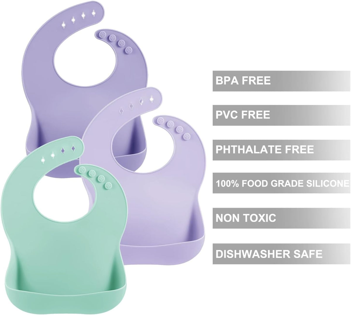 3 Pack Silicone Bibs for Boys Girls for Babies & Toddlers, Waterproof Feeding Bib with Large Food Catcher, BPA Free