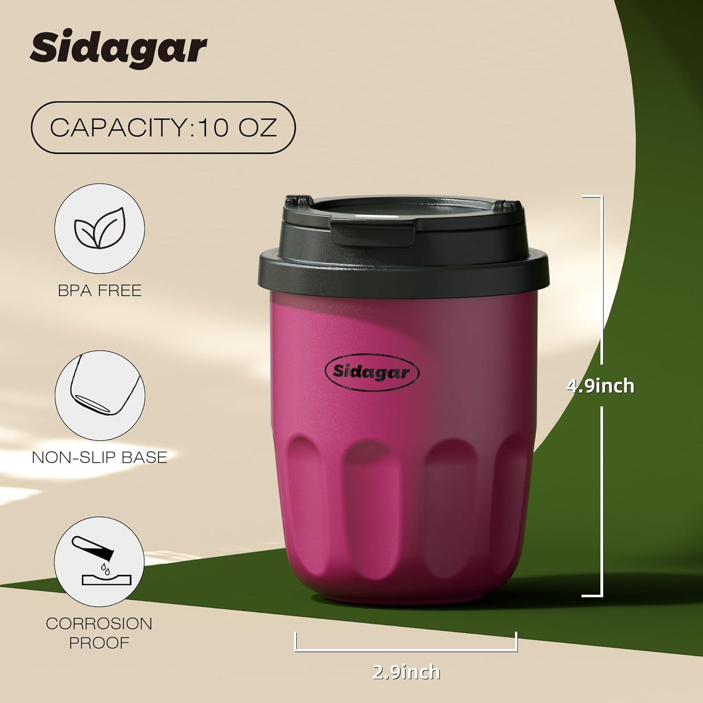 Coffee Mug 10 oz Ceramic Lined Tumbler, Double Wall Stainless Steel Cup with Lid, Mini Water Bottle, Vacuum Insulated Travel Mug for Home Office, Pink