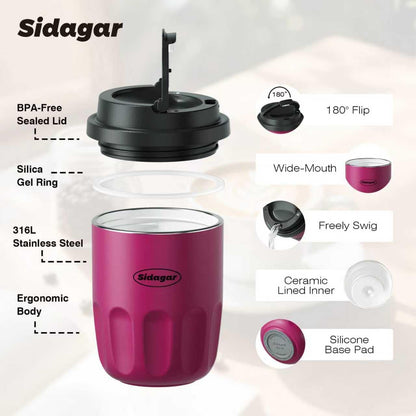 Coffee Mug 10 oz Ceramic Lined Tumbler, Double Wall Stainless Steel Cup with Lid, Mini Water Bottle, Vacuum Insulated Travel Mug for Home Office, Pink