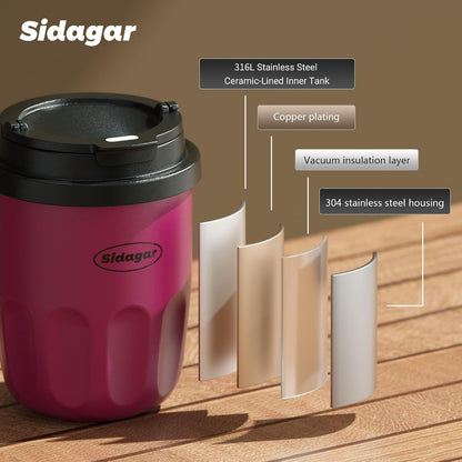 Coffee Mug 10 oz Ceramic Lined Tumbler, Double Wall Stainless Steel Cup with Lid, Mini Water Bottle, Vacuum Insulated Travel Mug for Home Office, Pink