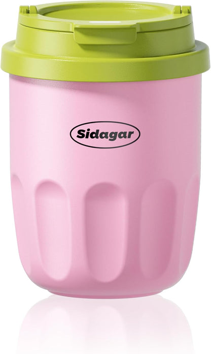 Coffee Mug 10 oz Ceramic Lined Tumbler, Double Wall Stainless Steel Cup with Lid, Mini Water Bottle, Vacuum Insulated Travel Mug for Home Office, Pink