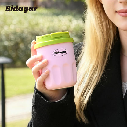 Coffee Mug 10 oz Ceramic Lined Tumbler, Double Wall Stainless Steel Cup with Lid, Mini Water Bottle, Vacuum Insulated Travel Mug for Home Office, Pink
