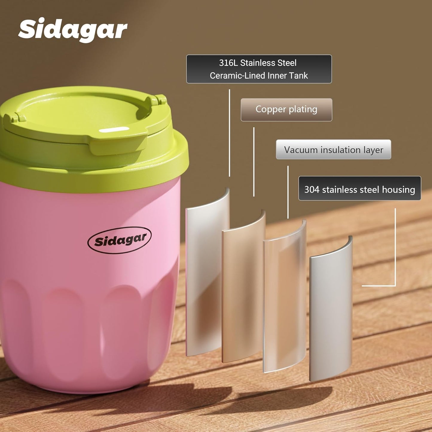 Coffee Mug 10 oz Ceramic Lined Tumbler, Double Wall Stainless Steel Cup with Lid, Mini Water Bottle, Vacuum Insulated Travel Mug for Home Office, Pink