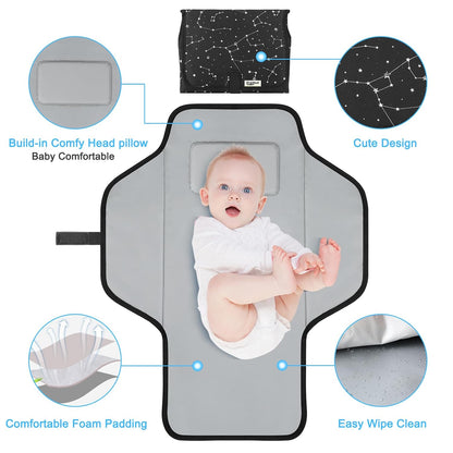 2 Sets Portable Changing Pad Travel - Waterproof Compact Diaper Changing Mat with Built-in Pillow - Lightweight & Foldable Changing Station, Newborn Shower Gifts (Star and Elephant)