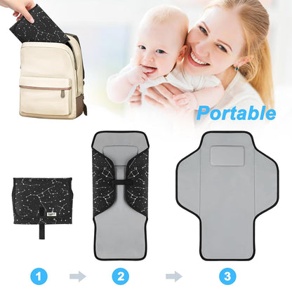 2 Sets Portable Changing Pad Travel - Waterproof Compact Diaper Changing Mat with Built-in Pillow - Lightweight & Foldable Changing Station, Newborn Shower Gifts (Star and Elephant)