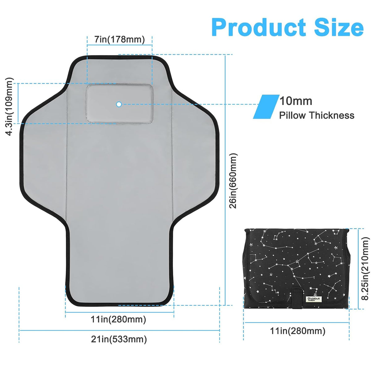 2 Sets Portable Changing Pad Travel - Waterproof Compact Diaper Changing Mat with Built-in Pillow - Lightweight & Foldable Changing Station, Newborn Shower Gifts (Star and Elephant)