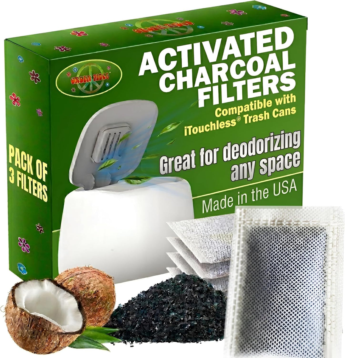 Charcoal Air Filters compatible with iTouchless Trash Can 6 Pk