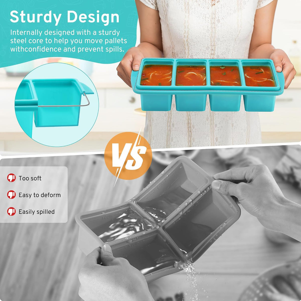 Silicone Freezer Tray with Lid, 1-Cup, Aqua