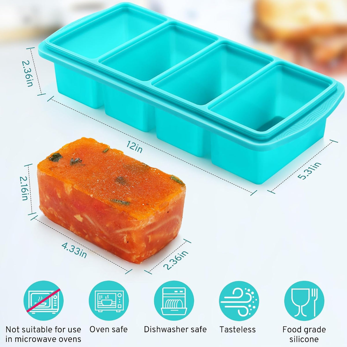 Silicone Freezer Tray with Lid, 1-Cup, Aqua