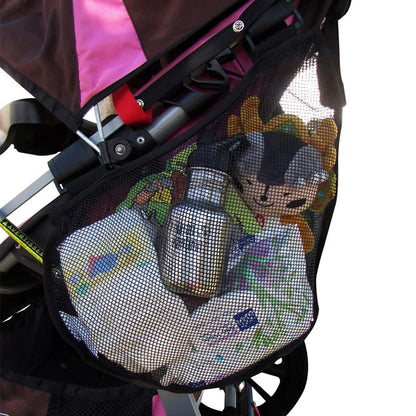 2 Pack Bike/Stroller Storage Bag - Side Sling, Hook & Loop Easy Attach - Mesh Design, Non-Slip Straps, Additional Storage for Strollers & Bicycles, Durable Polyester, Black