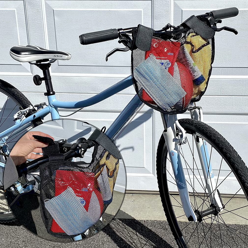 2 Pack Bike/Stroller Storage Bag - Side Sling, Hook & Loop Easy Attach - Mesh Design, Non-Slip Straps, Additional Storage for Strollers & Bicycles, Durable Polyester, Black