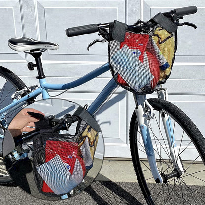 2 Pack Bike/Stroller Storage Bag - Side Sling, Hook & Loop Easy Attach - Mesh Design, Non-Slip Straps, Additional Storage for Strollers & Bicycles, Durable Polyester, Black