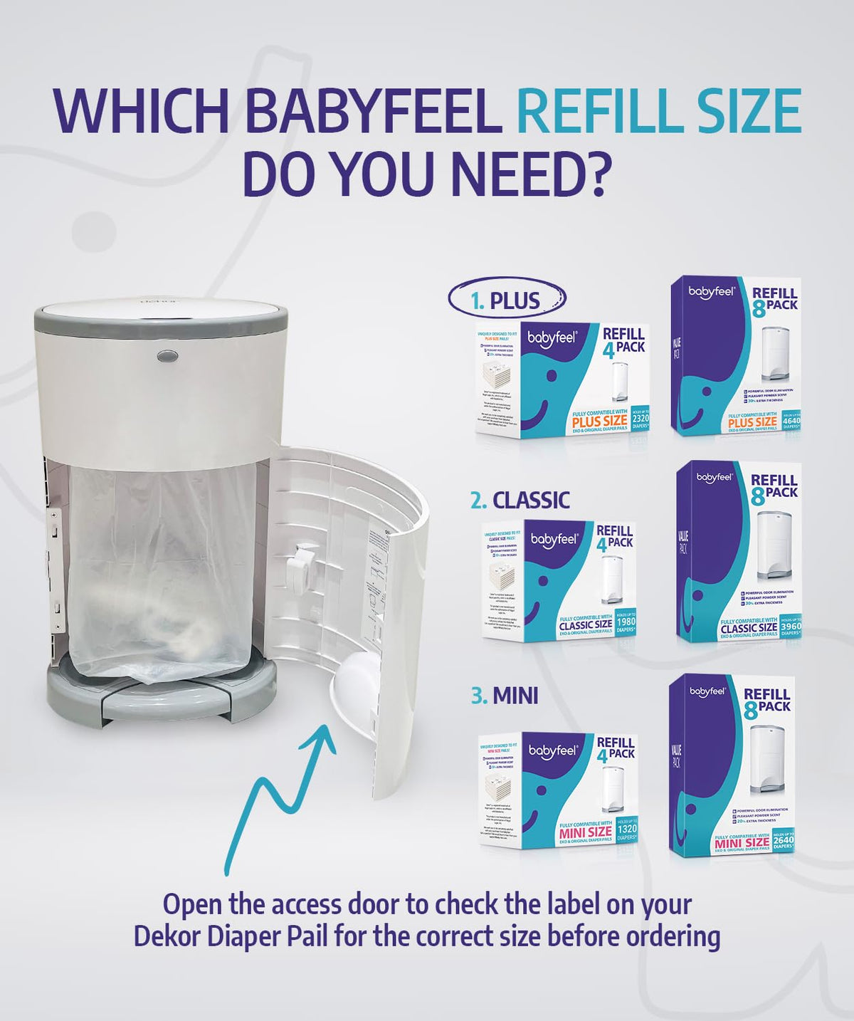 Refill Bags Compatible with DEKOR PLUS Diaper Pails, 4 Pack