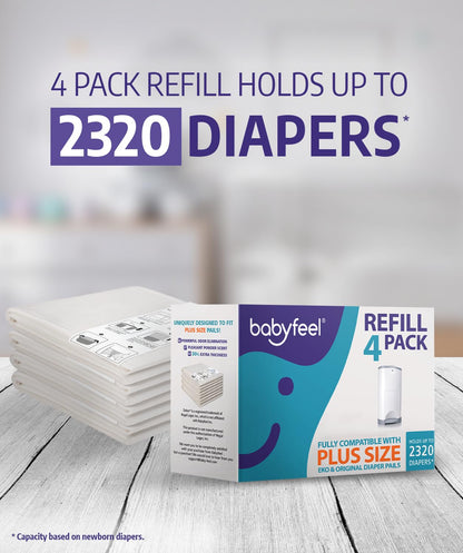 Refill Bags Compatible with DEKOR PLUS Diaper Pails, 4 Pack
