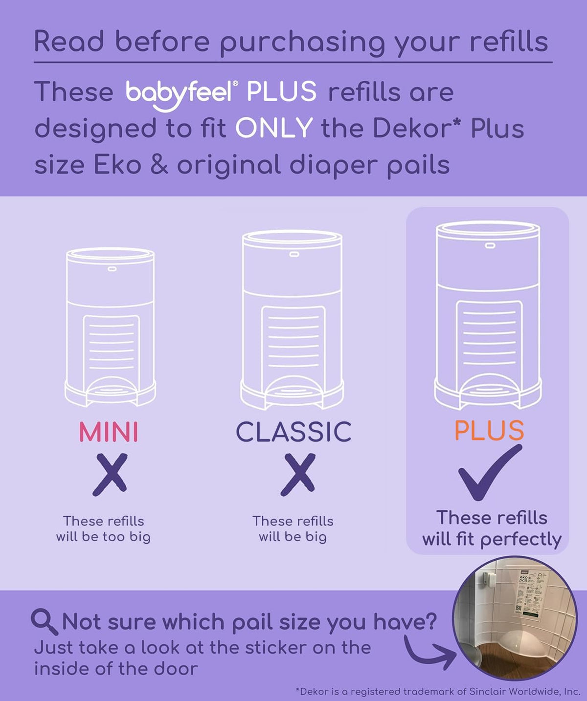 Refill Bags Compatible with DEKOR PLUS Diaper Pails, 4 Pack