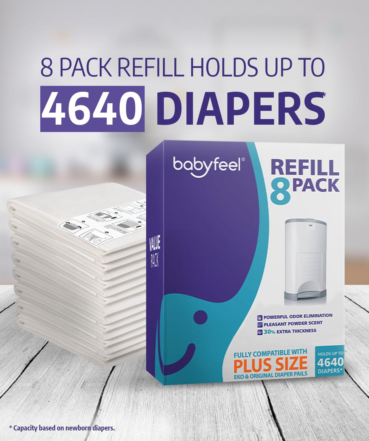 Refill Bags Compatible with DEKOR PLUS Diaper Pails, 4 Pack