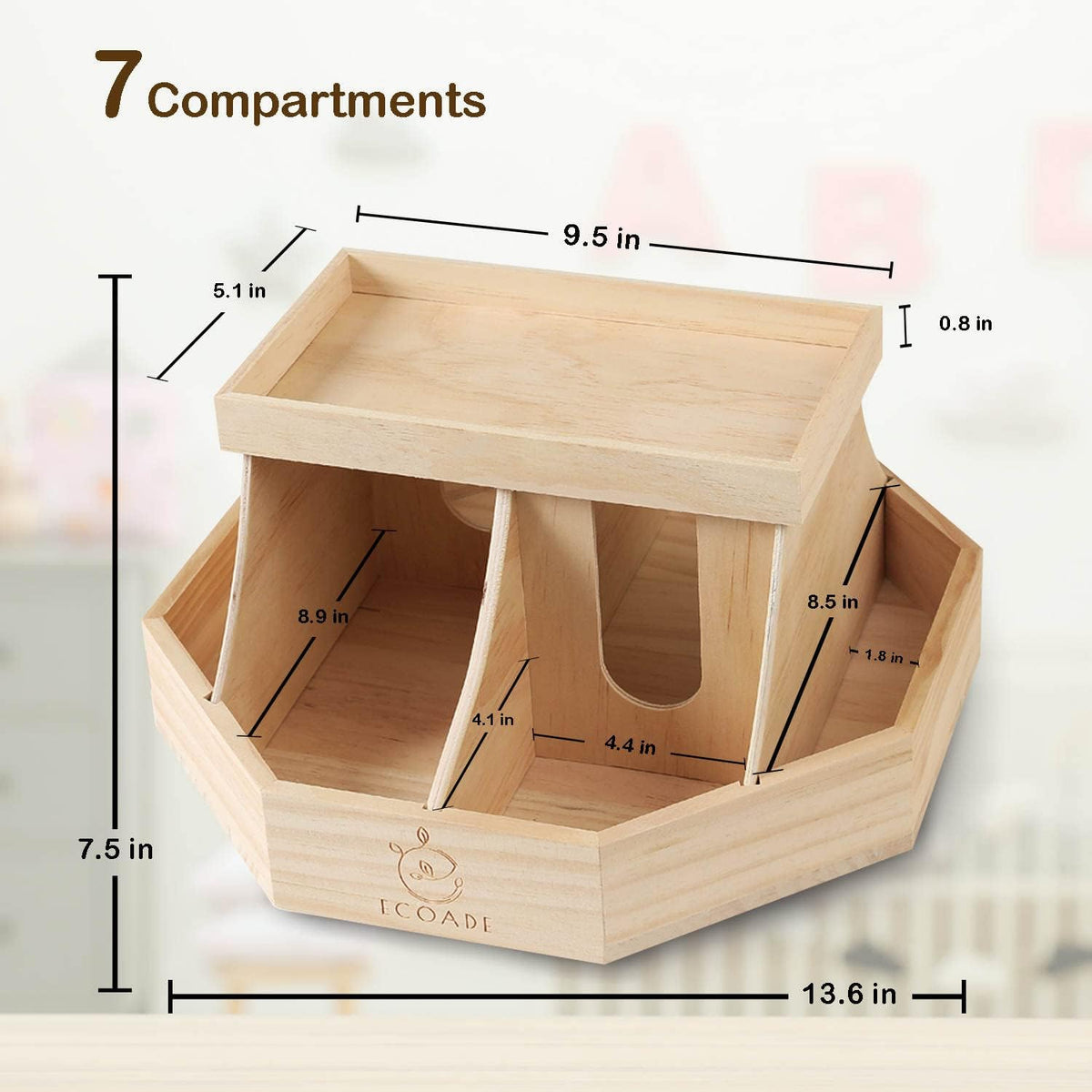 Wooden Diaper Caddy Organizer - 360 Degrees Rotating Caddy with Removable Dividers, Nursery Diaper Organizer