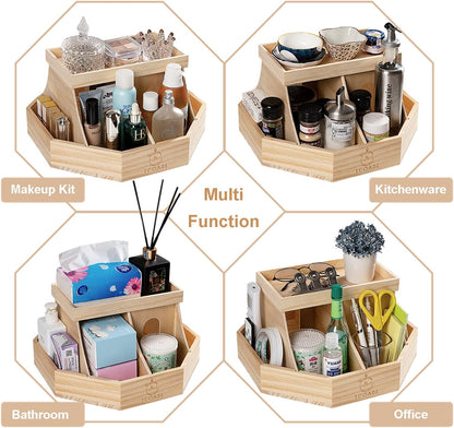 Wooden Diaper Caddy Organizer - 360 Degrees Rotating Caddy with Removable Dividers, Nursery Diaper Organizer