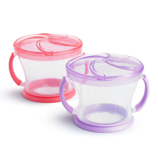 ® Snack Catcher® Toddler Snack Cups, 2 Pack, Pink/Purple & ® Stay Put™ Suction Bowls for Babies and Toddlers, 3 Pack, Blue/Green/Purple