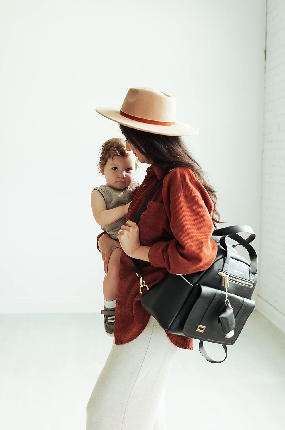 New and Upgraded Diaper Bag Backpack, Leather Baby Bag Tote Diaper Backpack with Changing Pad, Hand Sanitizer Holder Stroller Hooks, Lightweight Stylish Mommy Bag Daisy Collection