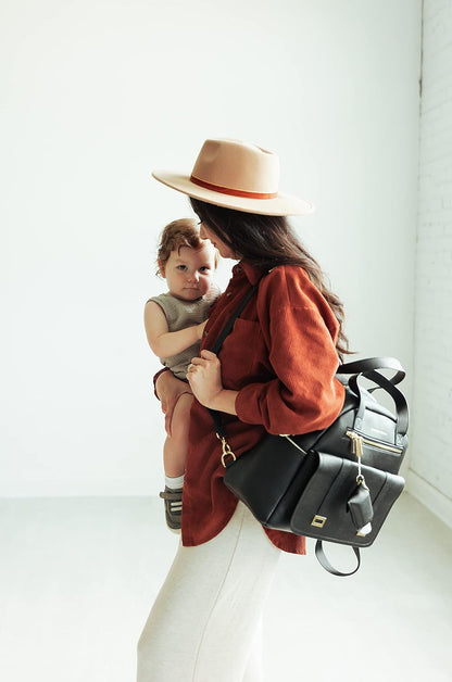 New and Upgraded Diaper Bag Backpack, Leather Baby Bag Tote Diaper Backpack with Changing Pad, Hand Sanitizer Holder Stroller Hooks, Lightweight Stylish Mommy Bag Daisy Collection