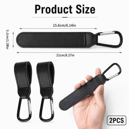 Stroller Hooks for Bags Carabiner with Strap Non-Slip One-Hand Opening Heavy-Duty Compatible with Strollers Mobility Scooters Golf Push Carts 2 Pack