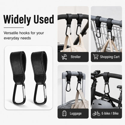 Stroller Hooks for Bags Carabiner with Strap Non-Slip One-Hand Opening Heavy-Duty Compatible with Strollers Mobility Scooters Golf Push Carts 2 Pack
