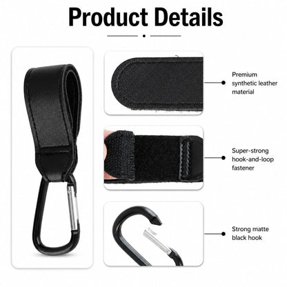 Stroller Hooks for Bags Carabiner with Strap Non-Slip One-Hand Opening Heavy-Duty Compatible with Strollers Mobility Scooters Golf Push Carts 2 Pack