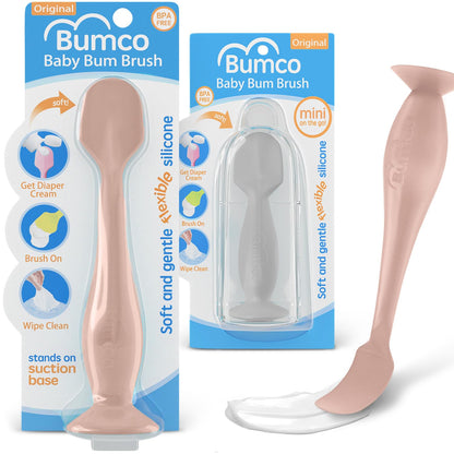 Bumco + Mini Baby Diaper Cream Spatula with Case - BPA-Free Silicone Diaper Spatula with Suction Cup, Wipe-Clean, Mom-Invented Butt Paste Applicator (Blush & Gray)