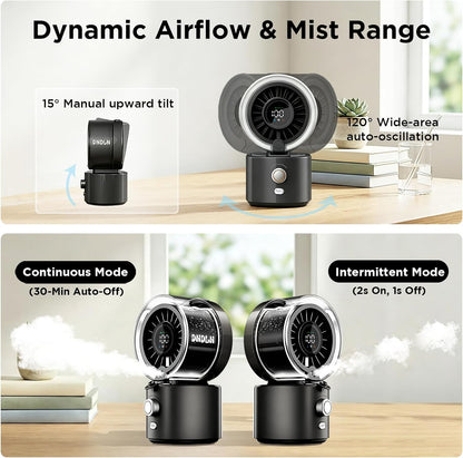 DNDLN 2-in-1 Stroller Misting Fan Golf Cart Fan, 100 Speeds Stepless Portable Baby Fan with Flexible Tripod, 120° Auto Oscillating Clip on Fan, 4000mAh battery, Summer Travel Must Haves