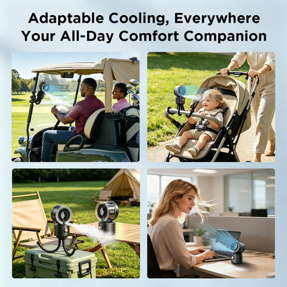 DNDLN 2-in-1 Stroller Misting Fan Golf Cart Fan, 100 Speeds Stepless Portable Baby Fan with Flexible Tripod, 120° Auto Oscillating Clip on Fan, 4000mAh battery, Summer Travel Must Haves