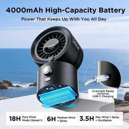 DNDLN 2-in-1 Stroller Misting Fan Golf Cart Fan, 100 Speeds Stepless Portable Baby Fan with Flexible Tripod, 120° Auto Oscillating Clip on Fan, 4000mAh battery, Summer Travel Must Haves