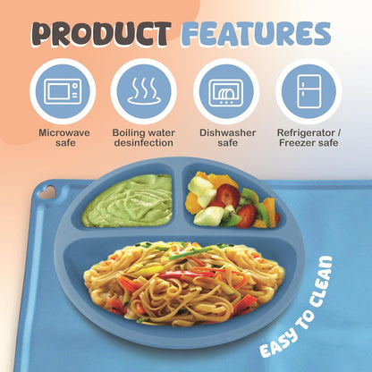 Silicone Baby Feeding Set - Infant Tableware for First Foods & Baby, Led Weaning (0+ Months), Easy to Clean, Durable, Perfect for Baby Boy or Girl, Solid Feeding - Blue - Deluxe