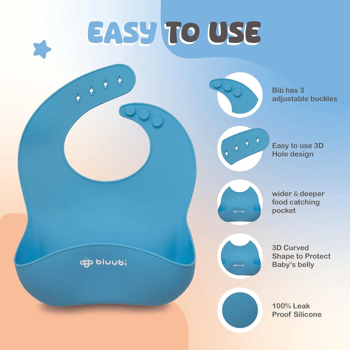 Silicone Baby Feeding Set - Infant Tableware for First Foods & Baby, Led Weaning (0+ Months), Easy to Clean, Durable, Perfect for Baby Boy or Girl, Solid Feeding - Blue - Deluxe