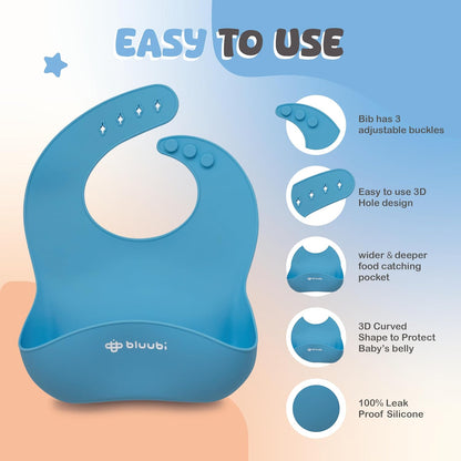 Silicone Baby Feeding Set - Infant Tableware for First Foods & Baby, Led Weaning (0+ Months), Easy to Clean, Durable, Perfect for Baby Boy or Girl, Solid Feeding - Blue - Deluxe