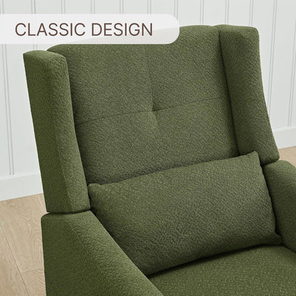 Upholstered Recliner Swivel Glider Nursery Chair Reclining Performance Fabric Rocker with Wood Base,Boucle,Moss Green