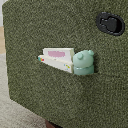 Upholstered Recliner Swivel Glider Nursery Chair Reclining Performance Fabric Rocker with Wood Base,Boucle,Moss Green