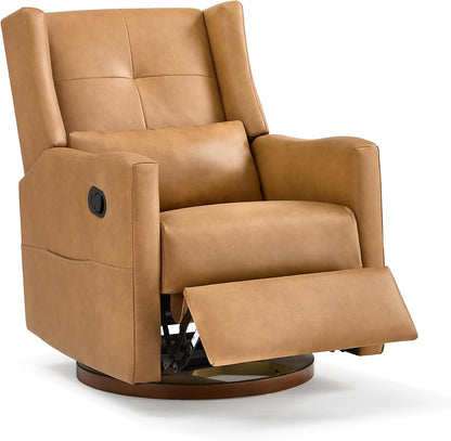 Upholstered Recliner Swivel Glider Nursery Chair Reclining Performance Fabric Rocker with Wood Base,Boucle,Moss Green