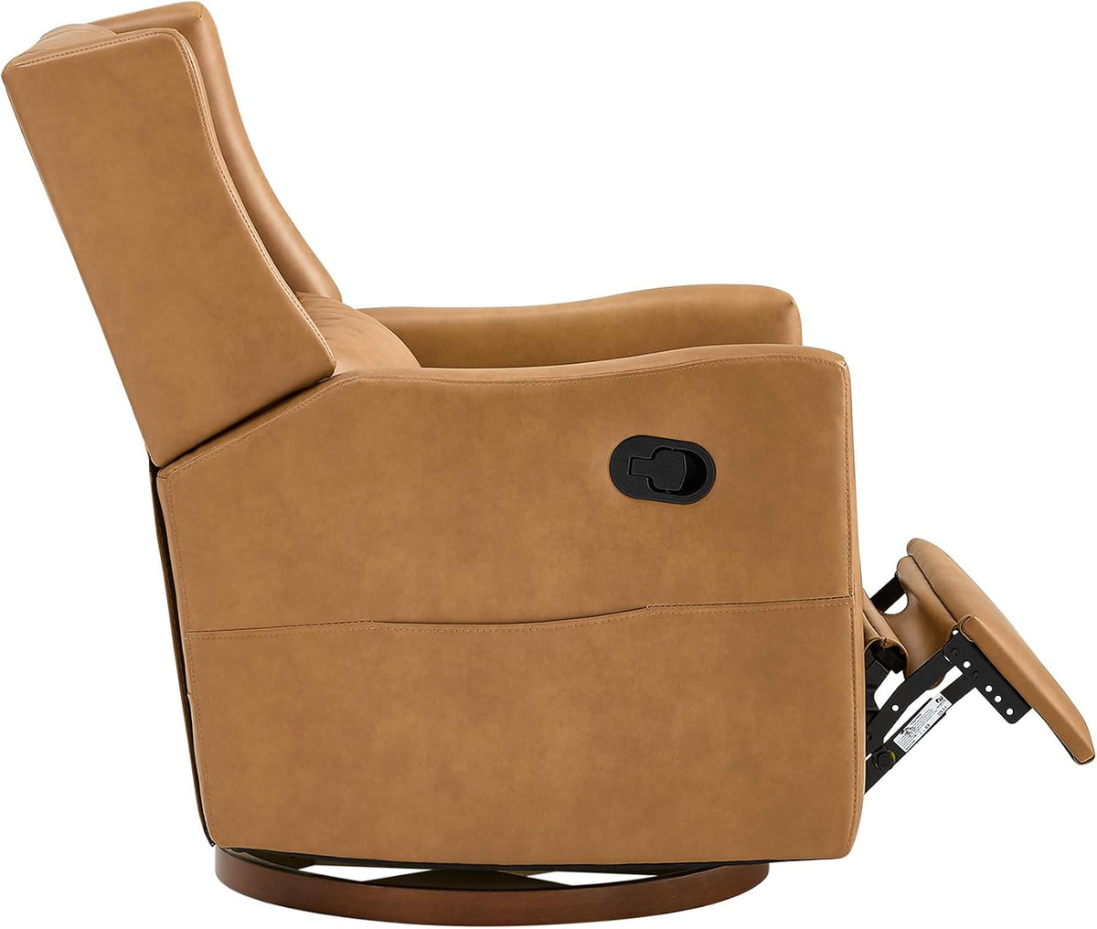 Upholstered Recliner Swivel Glider Nursery Chair Reclining Performance Fabric Rocker with Wood Base,Boucle,Moss Green