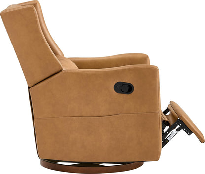 Upholstered Recliner Swivel Glider Nursery Chair Reclining Performance Fabric Rocker with Wood Base,Boucle,Moss Green