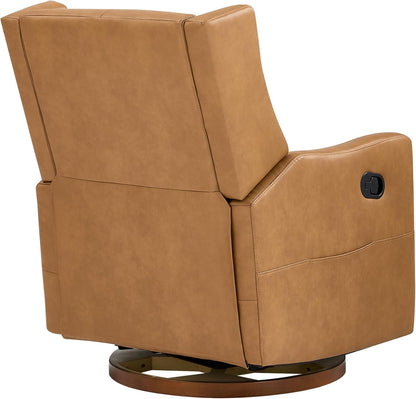 Upholstered Recliner Swivel Glider Nursery Chair Reclining Performance Fabric Rocker with Wood Base,Boucle,Moss Green