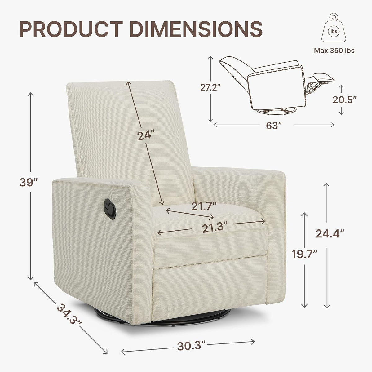 Upholstered Recliner Swivel Glider Nursery Chair Reclining Performance Fabric Rocker with Wood Base,Boucle,Moss Green